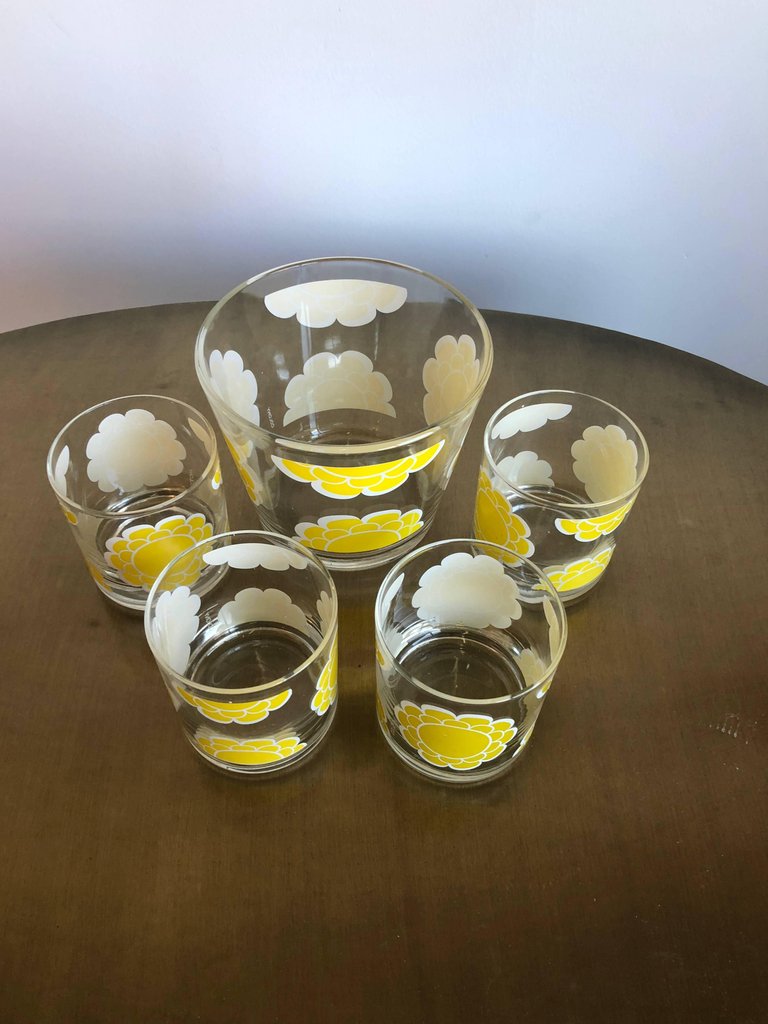 Bright Yellow Mid Century Modern Water Pitcher and Glasses